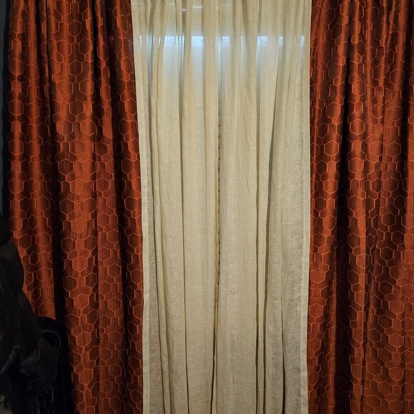 Set of 2 West Elm Honeycomb Jacquard Curtains, Burnt Copper - Picture 4 of 4